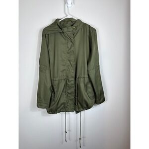 Human Union Hand Painted Army Green Anorak Jacket Removable‎ Hood Women Large